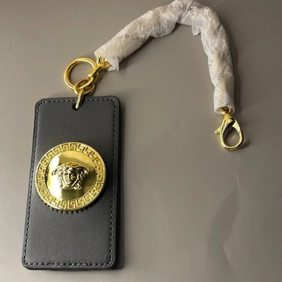 Versace Gray and Gold Key Holder Passport Tag Bag Hang Tag Versace - Picture 2 of 5